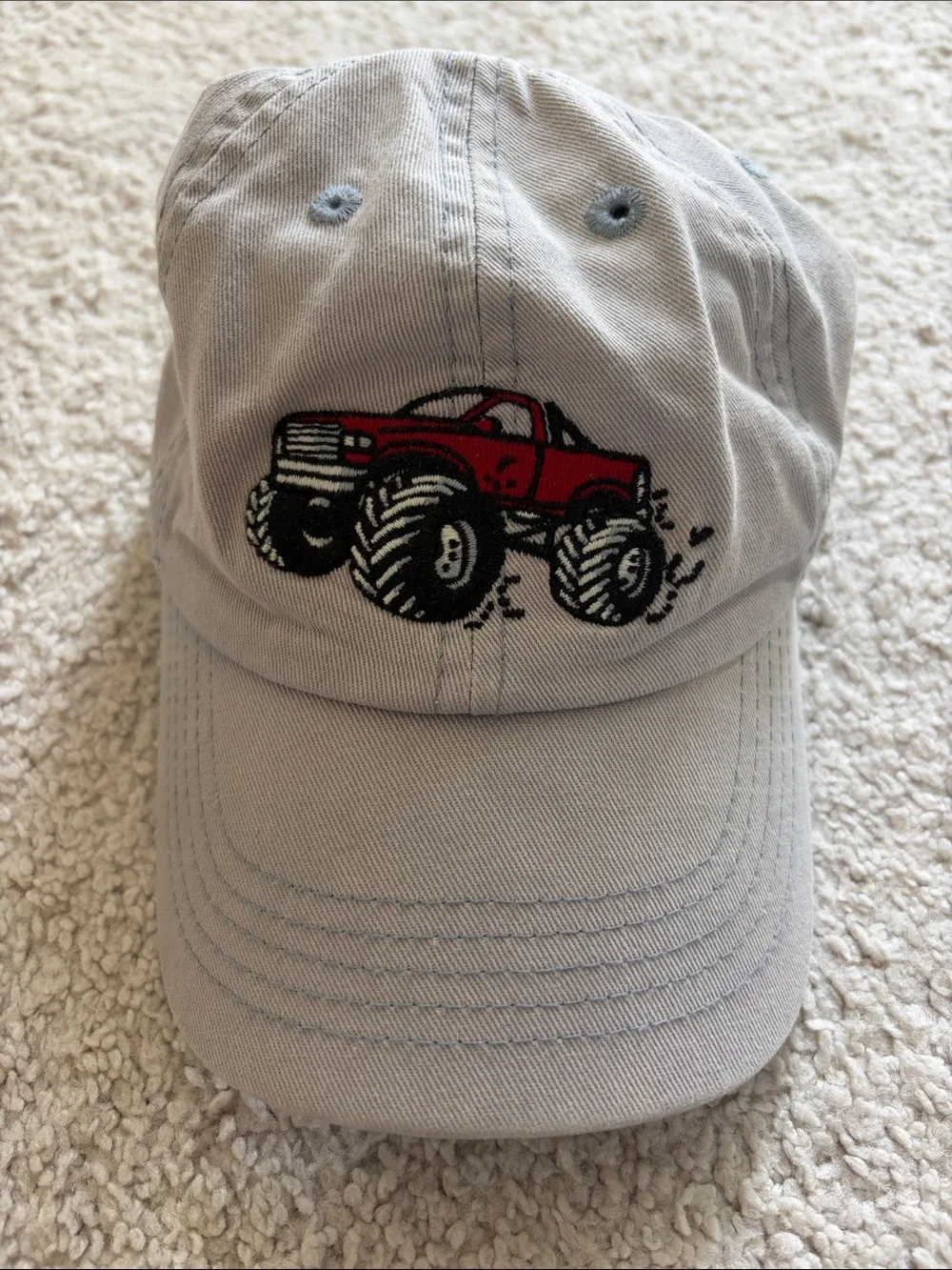 Kids Life Is Good Light Gray Cap with Red Monster Truck Embroidery